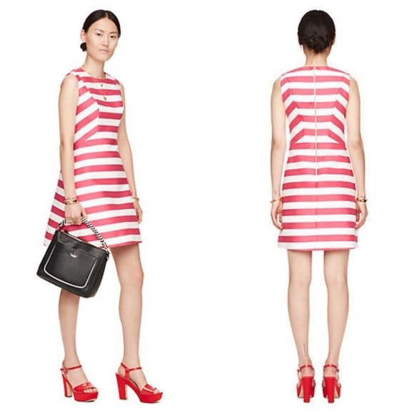 Kate Spade Sicily Dress Pink White Stripe 6 Gold Back Zipper Fit & Flare - Picture 1 of 8